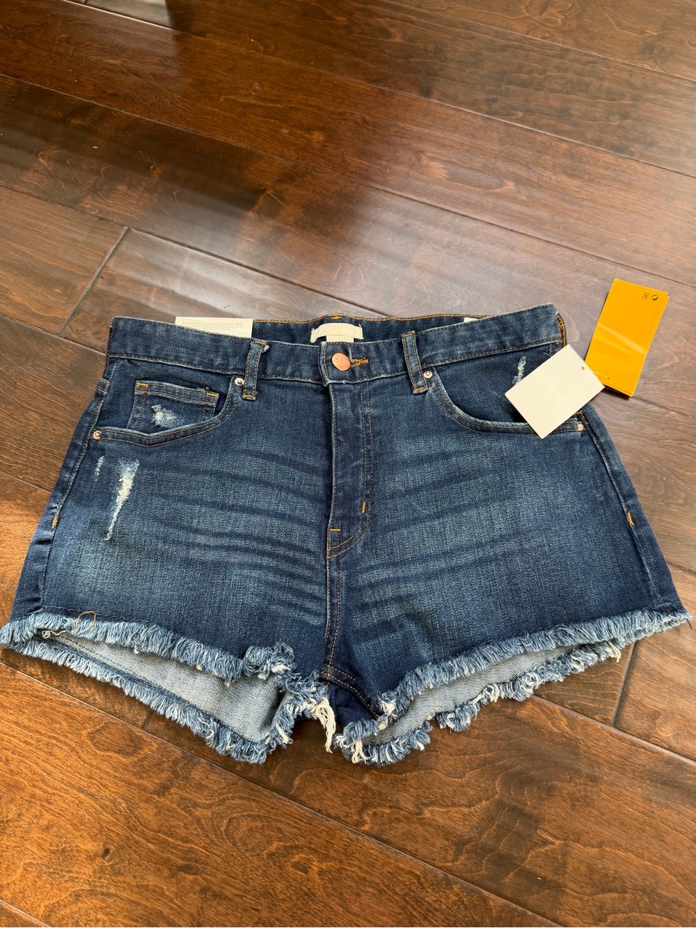 H&M Dark Indigo Frayed Hem Denim Shorts - Women
